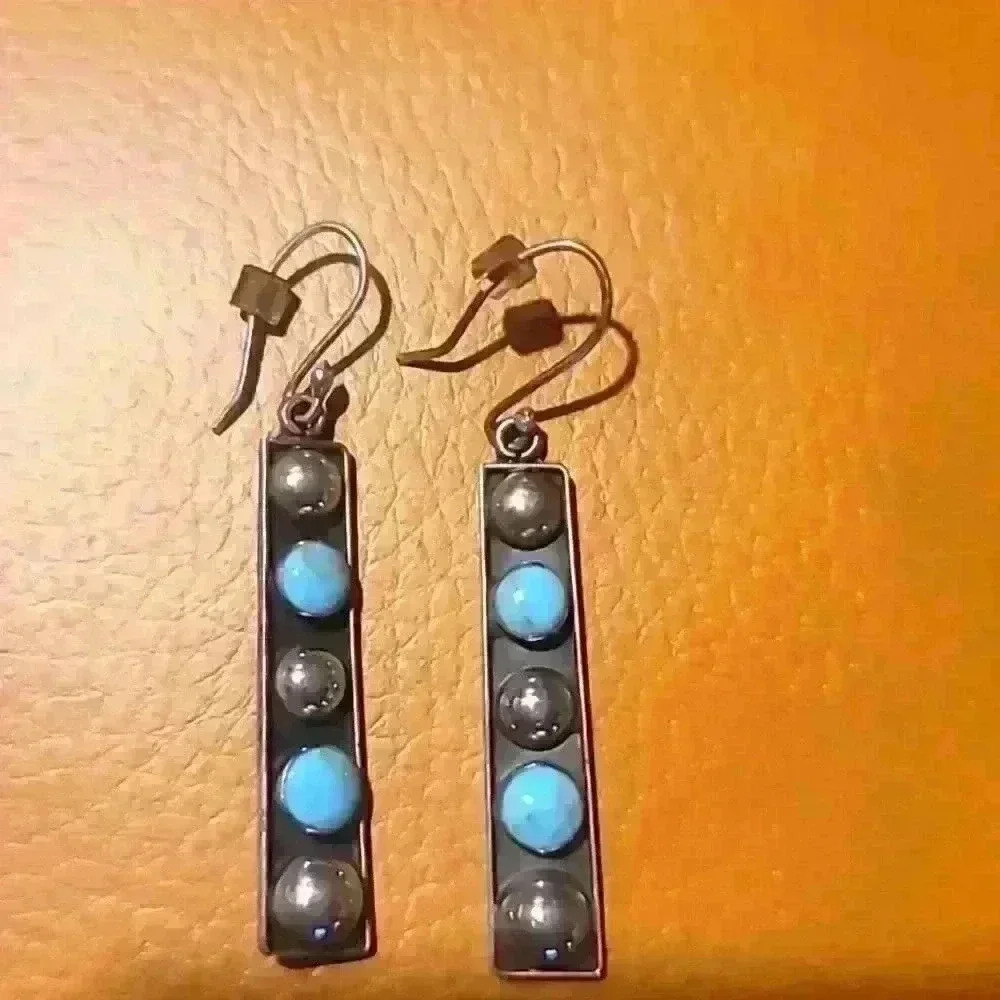 Sterling silver and turquoise earrings - Picture 3 of 4